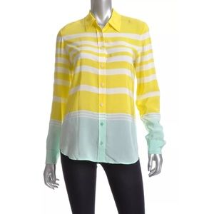 EQUIPMENT Striped Long Sleeve Shirt 100% Silk Top